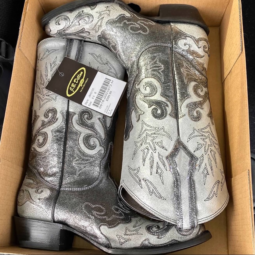 NWT J.B Dillon Silver Metallic Western Boot